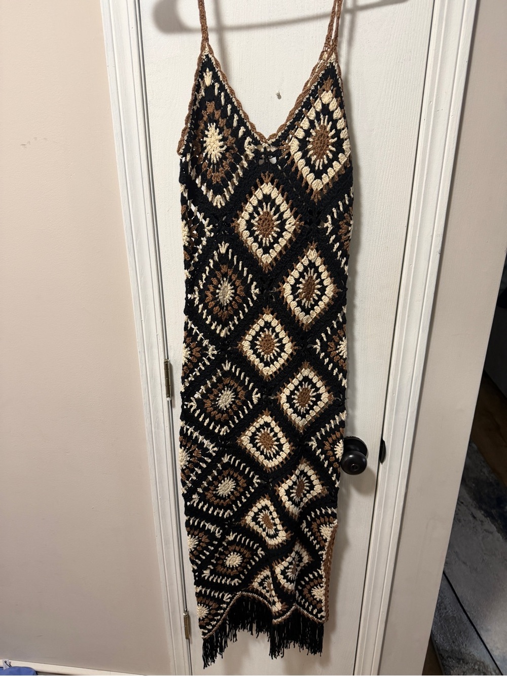 Elan Black, Brown & Cream Crochet Maxi Dress